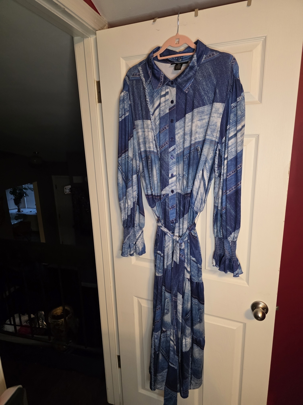 Ashley Stewart Dark Blue Denim-Look Button Top